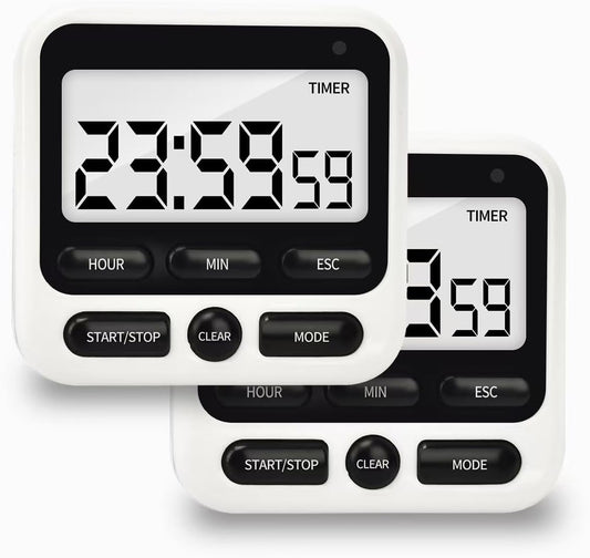 2 Pack Digital Kitchen Timer NKOVE 24 Hour Clock and Alarm Function with Silent or Alarm Manual Switching Count UP or Down and Memory Function Black