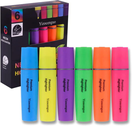 Highlighters Assorted Colors, 6 Neon Highlighters Chisel Tip Marker Pen, for Adults Kids Students, Office School Supplies