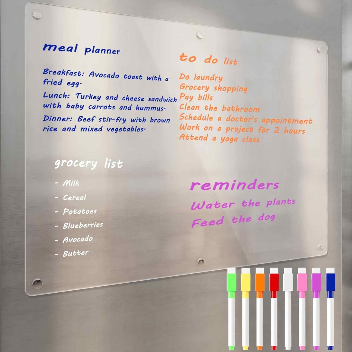 Acrylic Magnetic Dry Erase Board for Fridge, Clear Whiteboard for Refrigerator, Notepad Memo to Do/Grocery List White Board, w/ 8 Colors Markers, 15"x11"