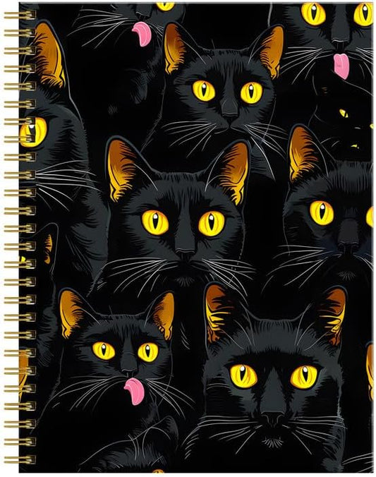 Spiral Journal Notebook for Women,A5 College Ruled Notebooks 6"x 8.4", 120 Pages (60 Sheets) Lined Journal with Premium Thick Paper,Perfect for School Office Home(Black Cats)