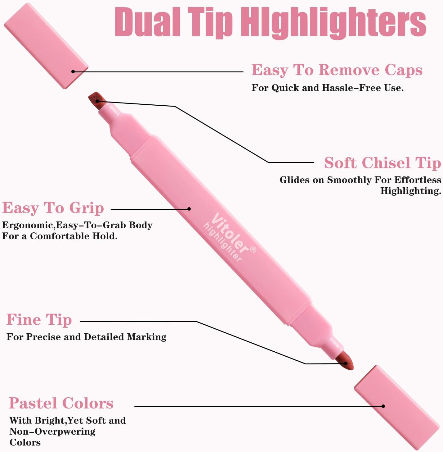 Vitoler Highlighters Assorted Colors,8pcs Dual Tip Pastel Colors Highlighters for Bible Study, Teacher Supplies