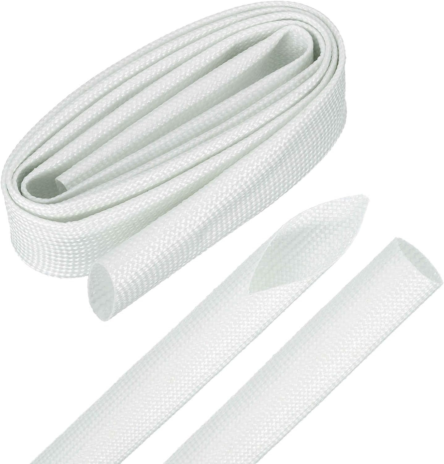 MECCANIXITY 3ft Braided Cable Sleeve, 0.7" ID 200C High Temperature 1500V Fiberglass Wire Insulation Cord Protector Organizer Wires Management for Motor Engine Fuel Line, White
