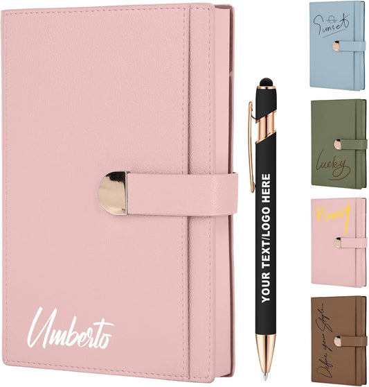 ENOMY Personalized A5 Notebook &10 PC Pens Set Custom Notebook 300 Pages Personalized Journal with Storage Pocket for Writing College Office Business Gift, Pink