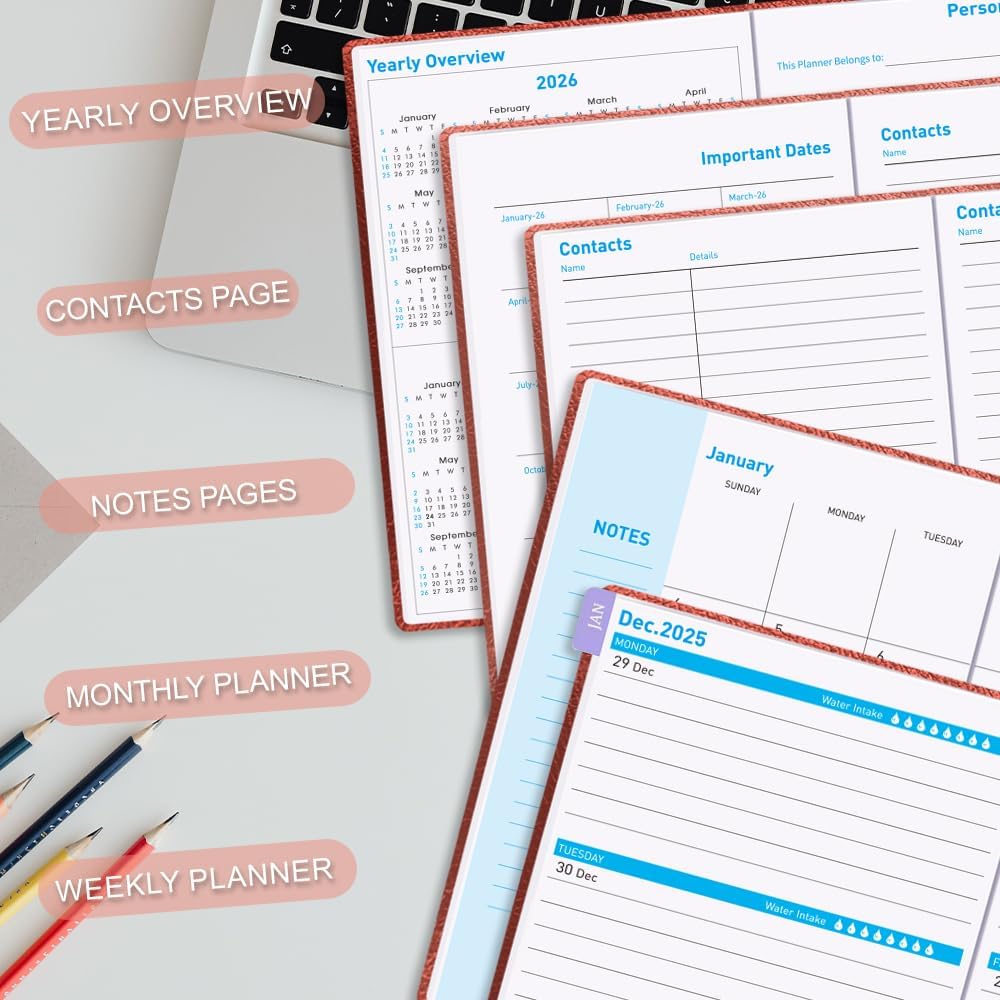 Cheericome Planner 2026-2027, Month Weekly Planner Run JAN 2026 to JUN 2027, 26-27 Planner with Pen Loop, Back Pocket and Stickers, 18 Months Planners, Rose Monthly Planners 2026-2027