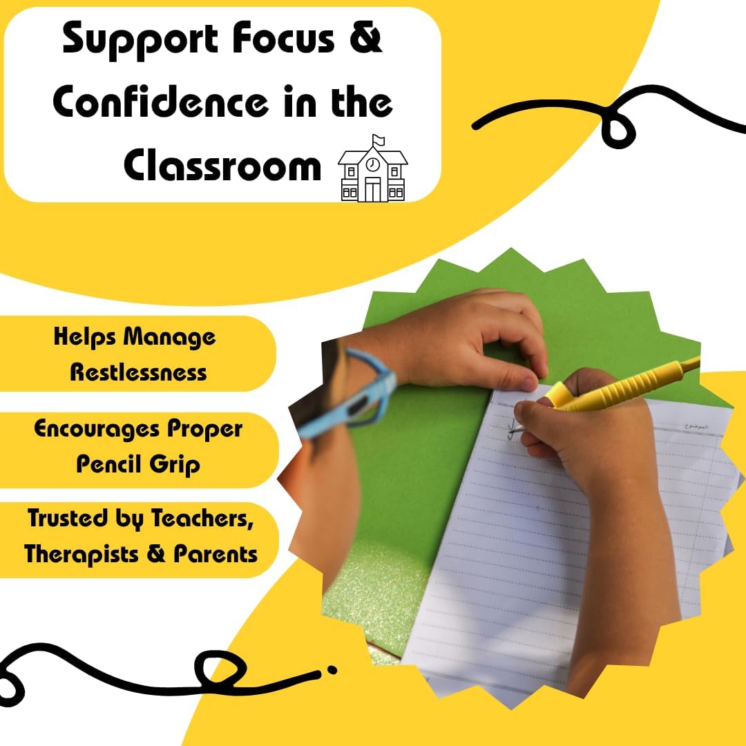 Write Right Learning Pencil Sleeves – Soft Textured Silicone Grip for Handwriting Support and Silent Fidgeting – Sensory-Friendly Tool for Students, Teachers, Therapists, and All Ages – 4 Pack