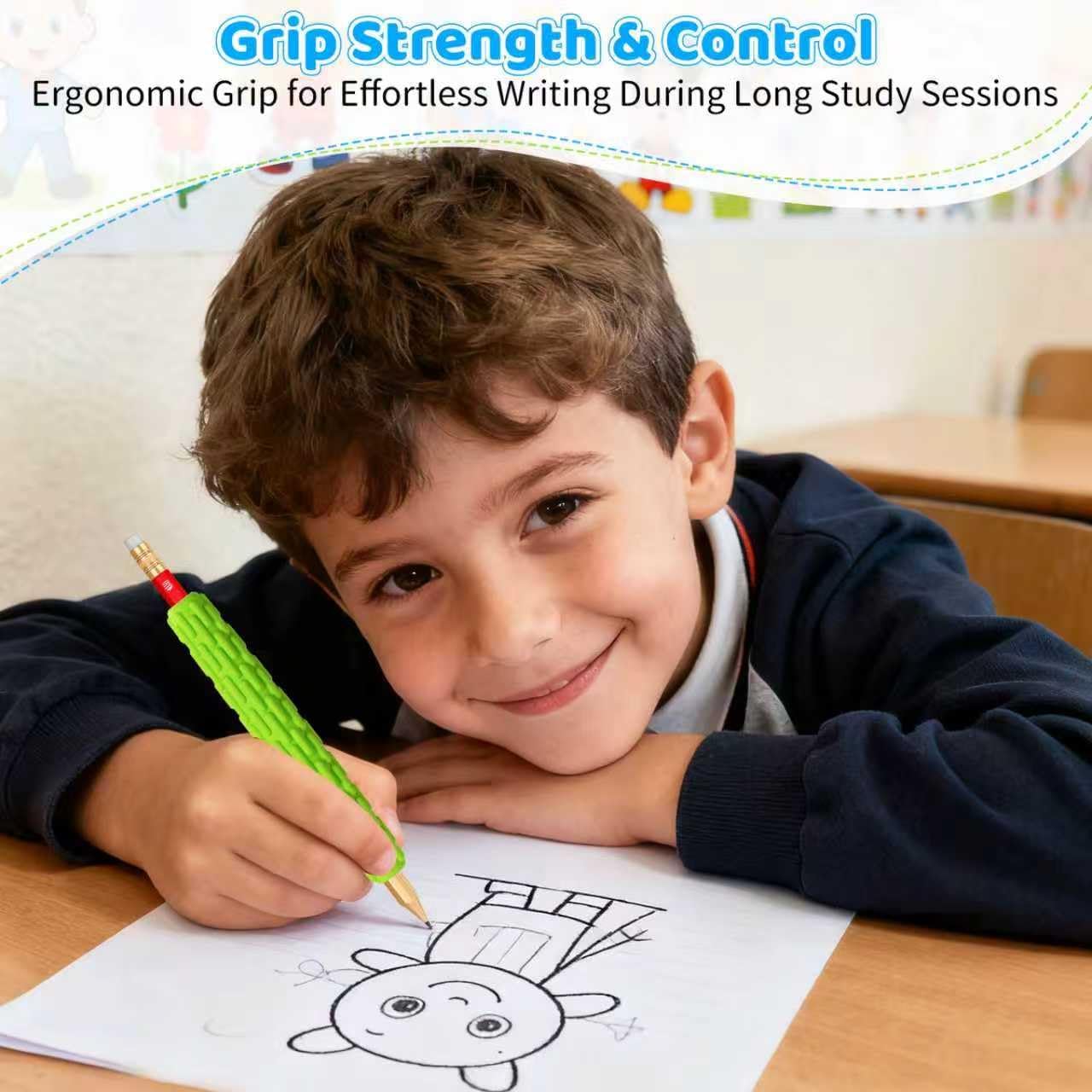 4-Pack Textured Silicone Pencil Grips-Autism Anxiety Relief for Kids & Adults,ADHD Tools & Sensory Focus,Quiet Classroom&Travel Fidget Tool for Focus,Keep Calm.