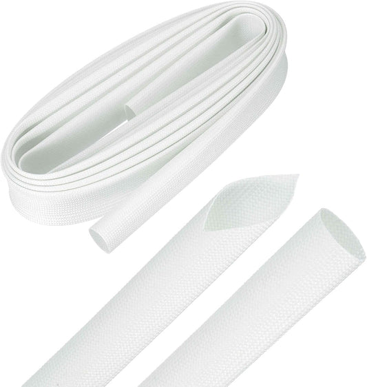 MECCANIXITY 10ft Braided Cable Sleeve, 0.8" ID 200C High Temperature 1500V Fiberglass Wire Insulation Cord Protector Organizer Wires Management for Motor Engine Fuel Line, White