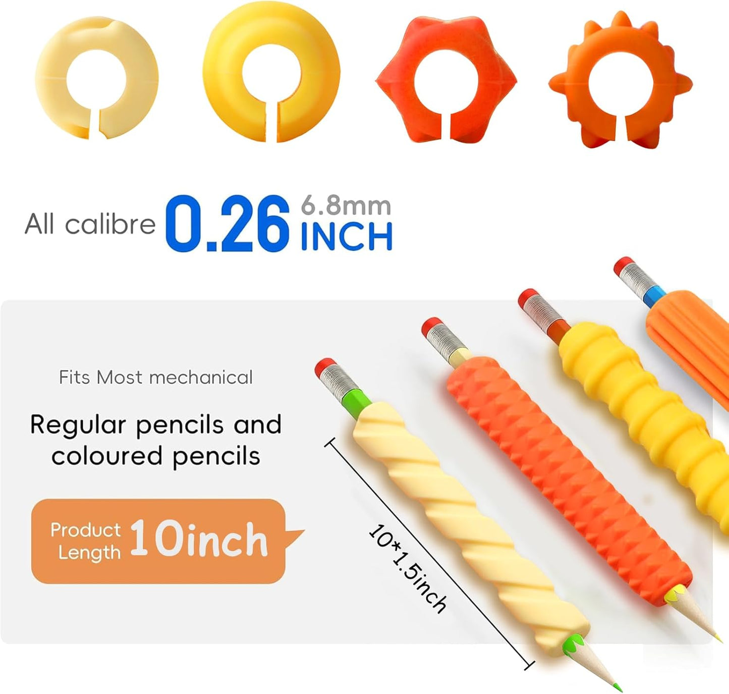 Pencil Grips, 4-Pack Textured Silicone Sleeves for Mechanical Pencils, Sensory Fidget ADHD Tool for Kids and Adults, Quiet Fidget Tools for Classroom Focus, Anxiety Relief (Yellow)