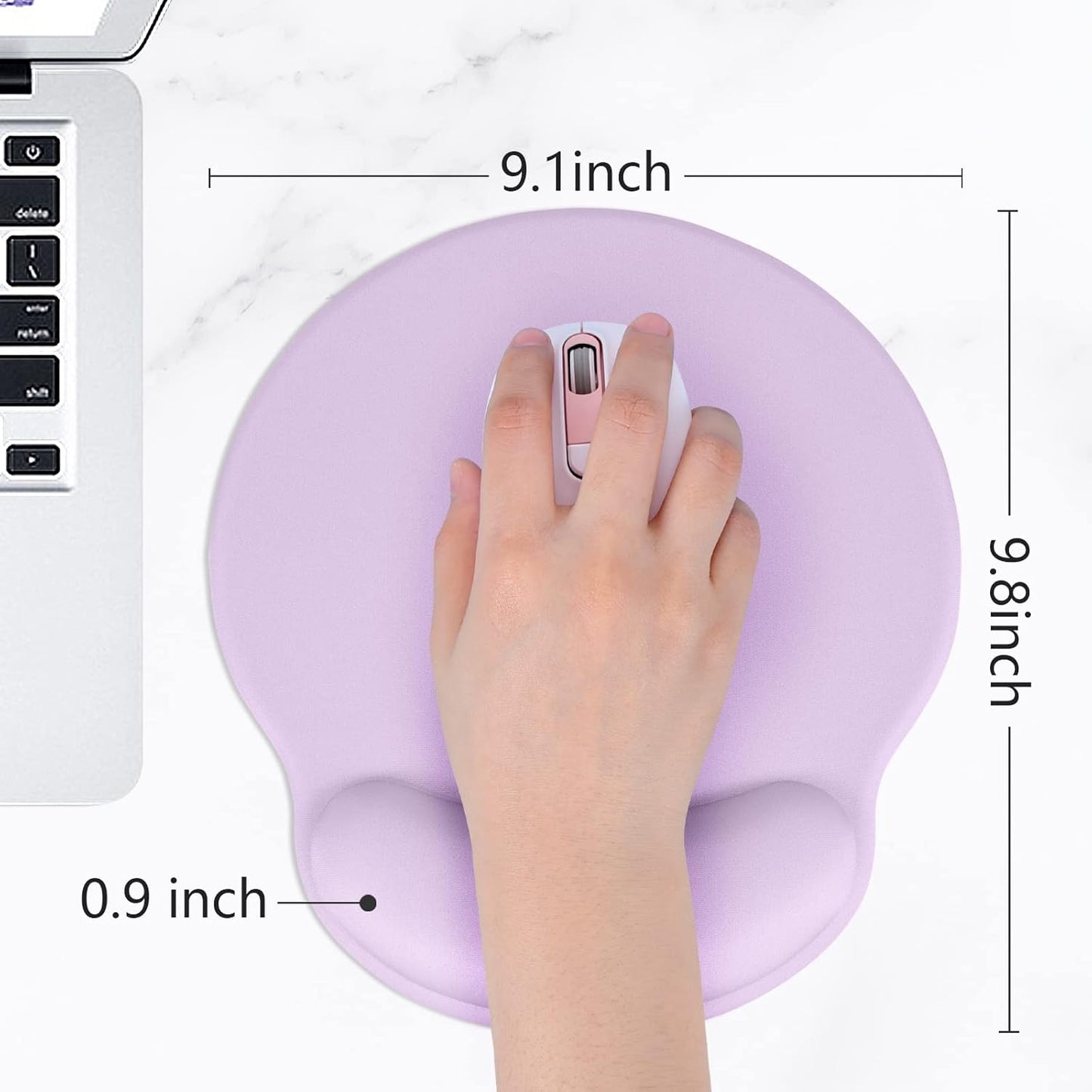 Hsurbtra Ergonomic Mouse Pad with Wrist Rest Support, Gel Mouse Pads with Non-Slip PU Base, Pain Relief Memory Foam Computer Mat, Cute Office Supplies Desk Decro Accessories, Vanilla Purple