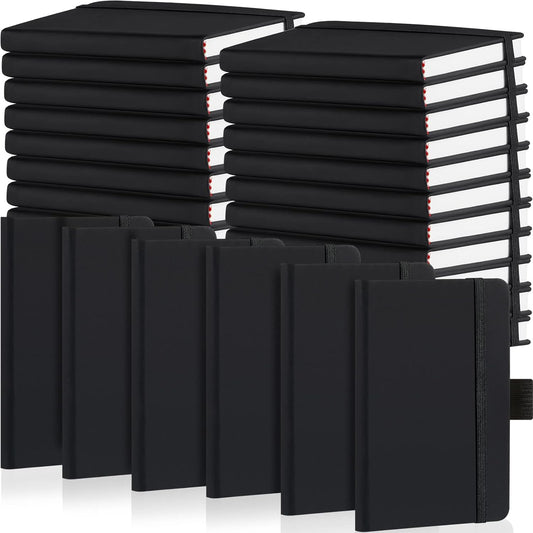 Laumoi 40 Pieces Small Notebooks A6 Pocket Journals 3.5 x 5.5 Inch Small Leather Notebook Mini Ruled Lined Journal with Elastic Band Pen Holder Page Marker Ribbons (Black)