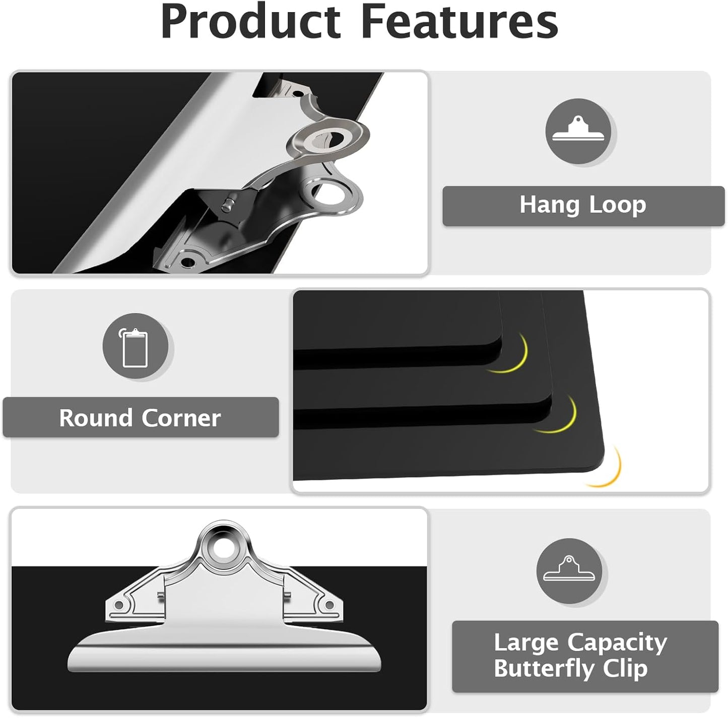 Legal Size Clipboard, Black Plastic 8.5 x 14 Clip Board for Lawers, Heavy Duty Butterfly Clip, 9 x 15 in, Office & School Supply(Pack of 10)