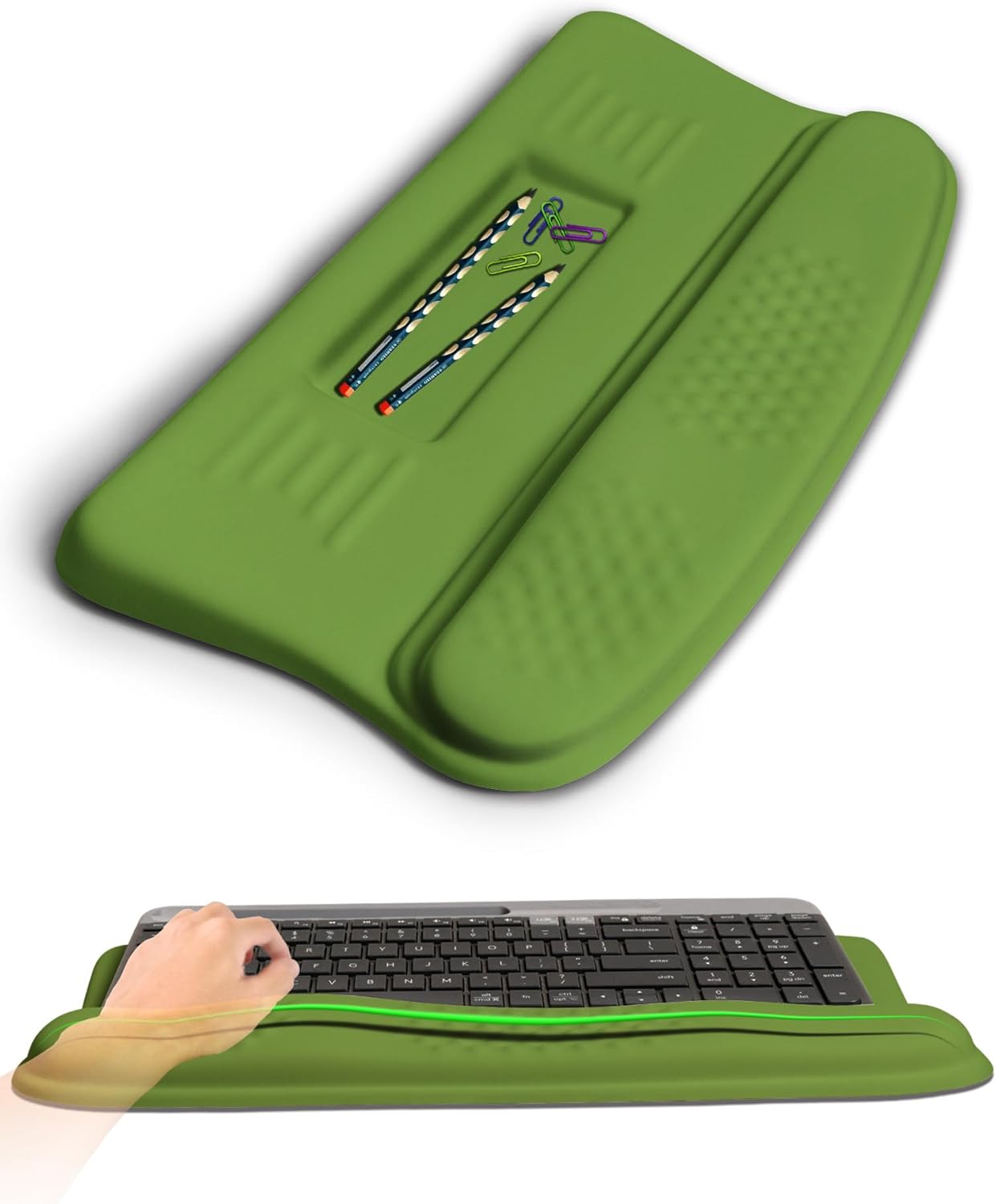 Ergonomic Wave Wrist Rest with Keyboard Stand, Cushioned Palm Rest, Comfortable Integrated Memory Foam for Natural Typing and Relieve Wrist Pain, Fresh Green