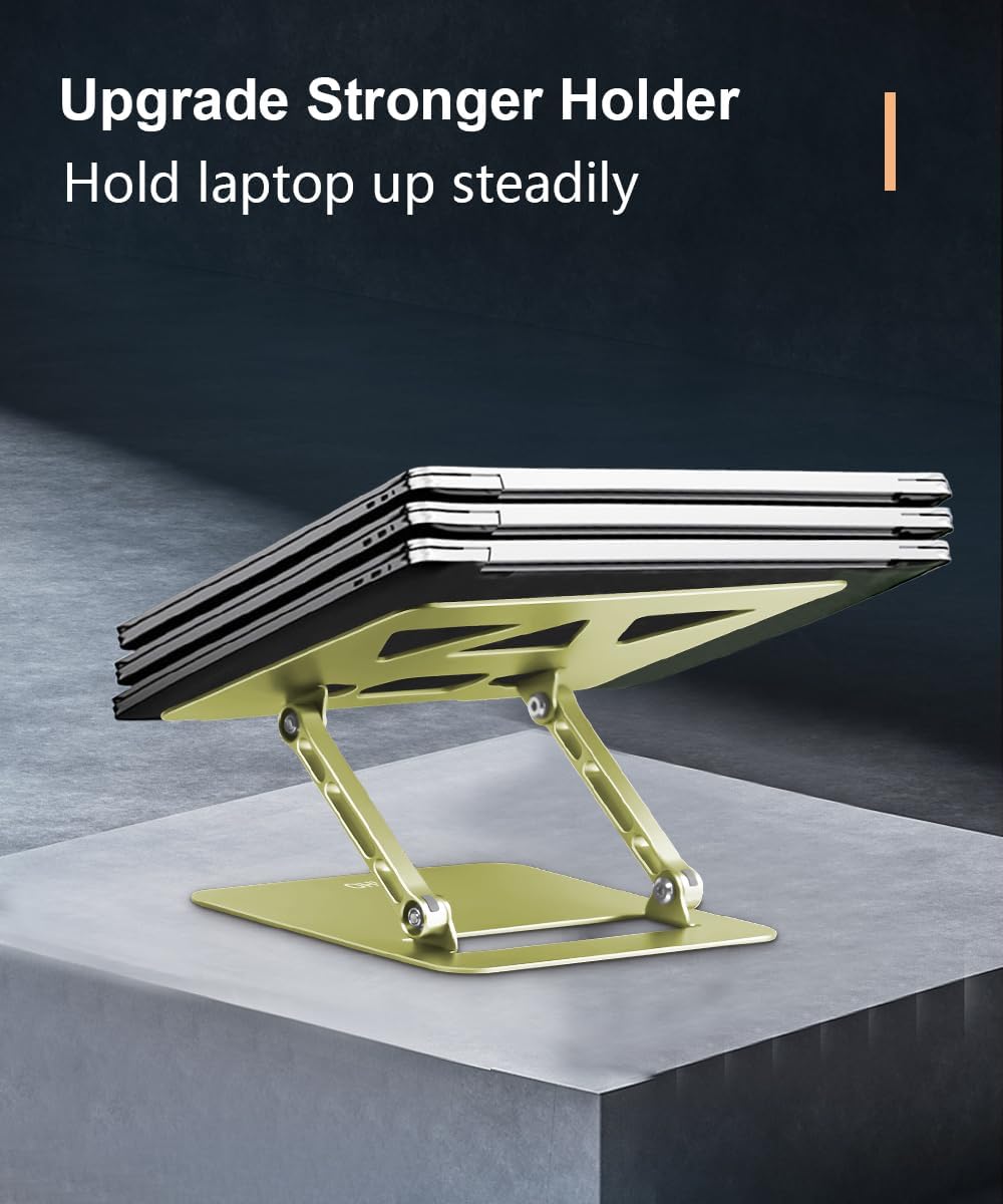 Laptop Stand for Desk,Adjustable Laptop Stand Holder and Riser,Foldable Aluminum Notebook Computer Stands for MacBook Air Pro HP Lenovo Dell Samsung Chromebook, 10-15.6 inch,Yellow Green