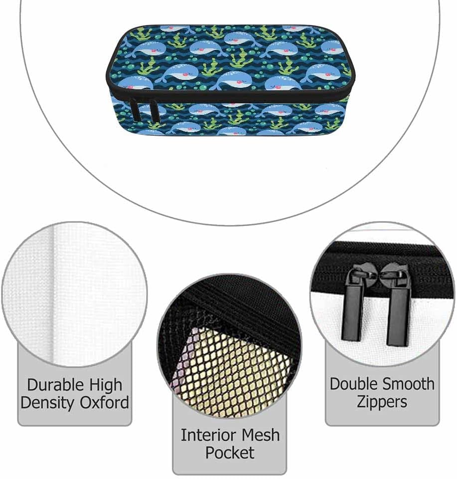 Cartoon Whale Pen Organizer Bag Funny Cute Animal Coral Plant Marine Watercolor Pencils Case Stationery Organizer for Girl Boy