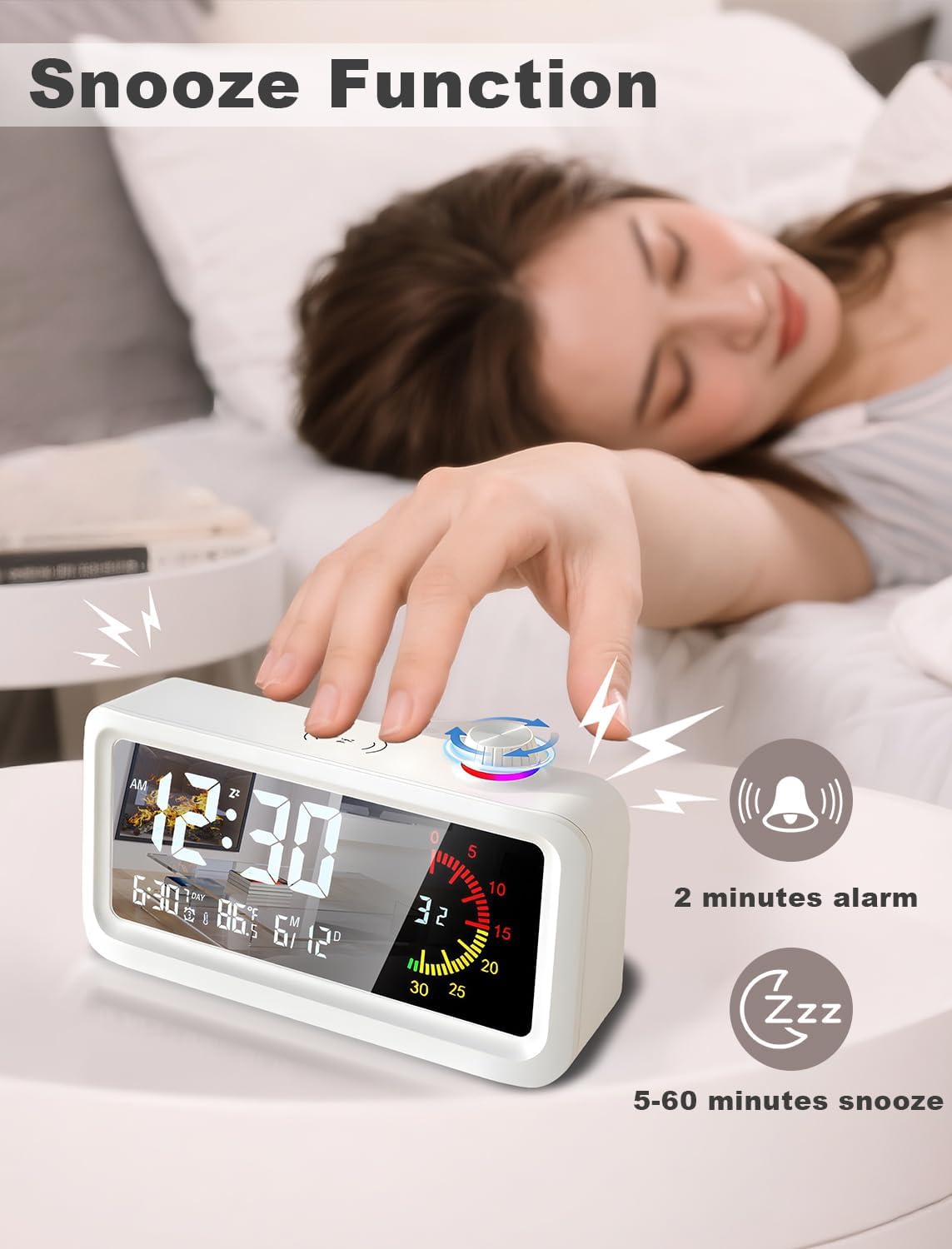 CCHKFEI Rechargeable Digital Alarm Clock with 60-Minute Desk Timer, Dual LCD Display Visual Timer for Kids, Temperature & Date - Ideal for Time Management Tools Classroom, Bedroom, Office and Home