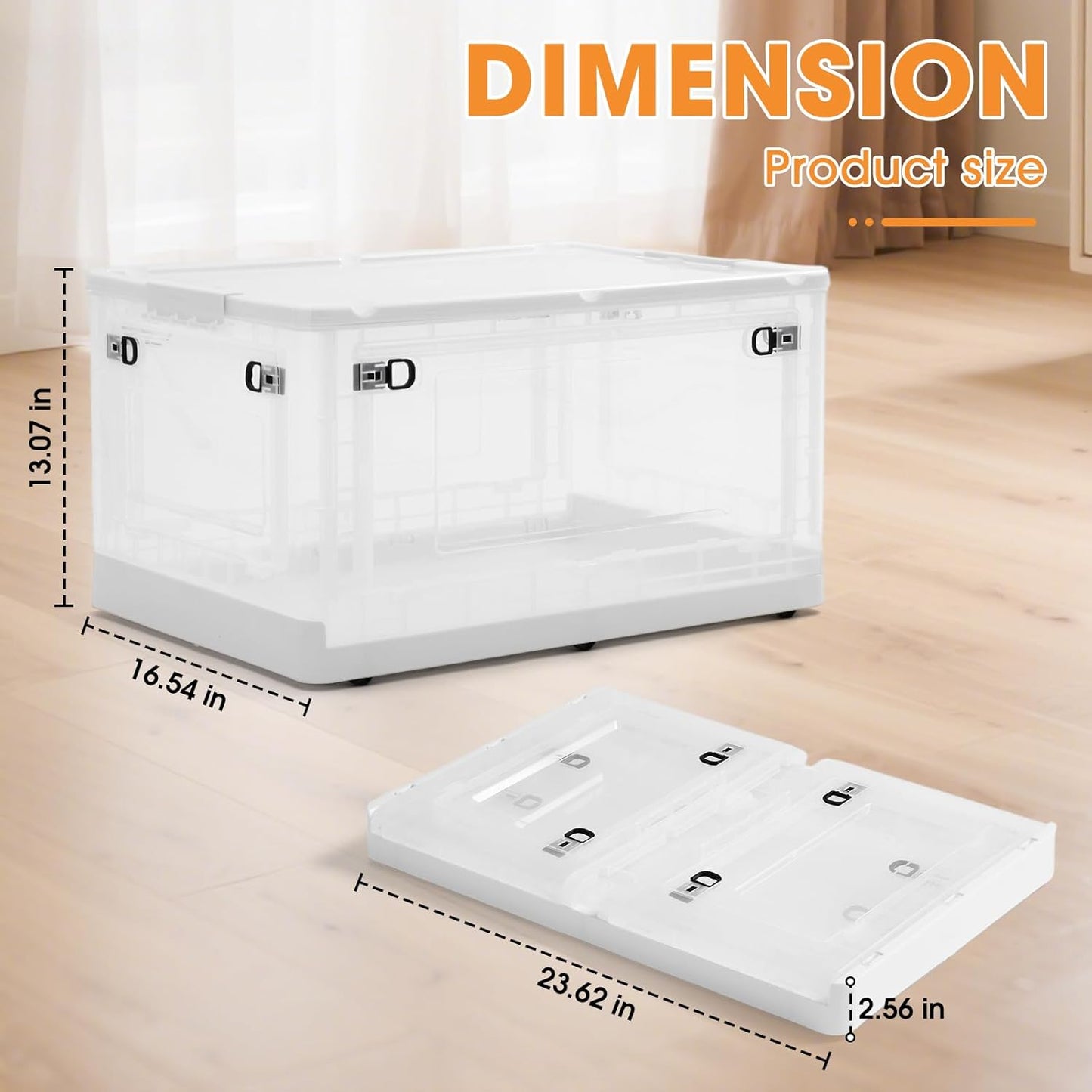 MGWILL 72 Quart Plastic Storage Bins with Lids & Wheels, Stackable Closet Organizers and Storage 5 Doors, Large Collapsible Storage Boxes, Foldable Clear Storage Containers