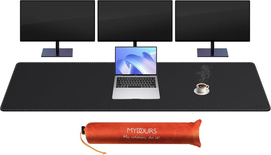 Mydours PU Leather Desk Mat, 74.8"x15.7" Ultra Large Desk Pad, Waterproof Computer Pad Desktop Protector Easy Clean with Suede Base, for Office Home Decoration Keyboard and Mouse (Black)
