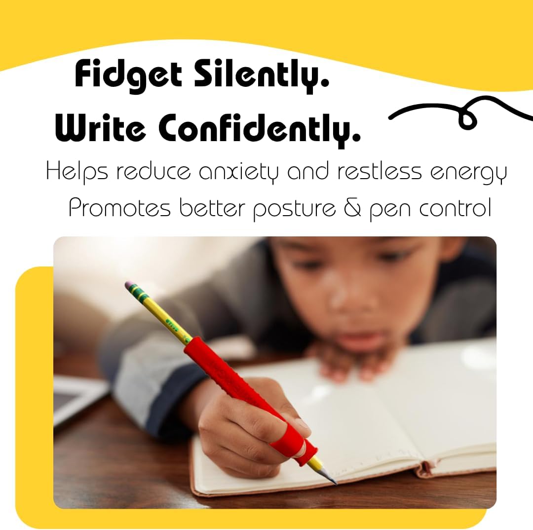 Write Right Learning Pencil Sleeves – Soft Textured Silicone Grip for Handwriting Support and Silent Fidgeting – Sensory-Friendly Tool for Students, Teachers, Therapists, and All Ages – 4 Pack