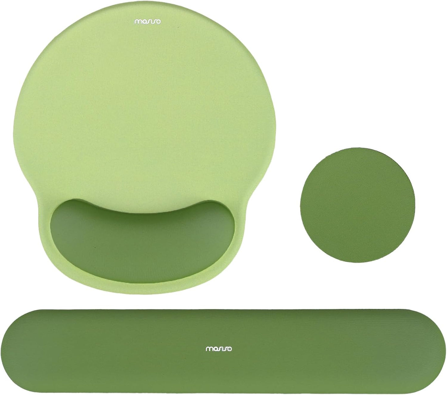 MOSISO Wrist Rest Support for Mouse Pad&Keyboard Set, Circle Curved Ergonomic Mousepad&Coaster Non-Slip Base Home/Office Pain Relief&Easy Typing Pad with Soft Cloth&Silicone Lining, Olive Green