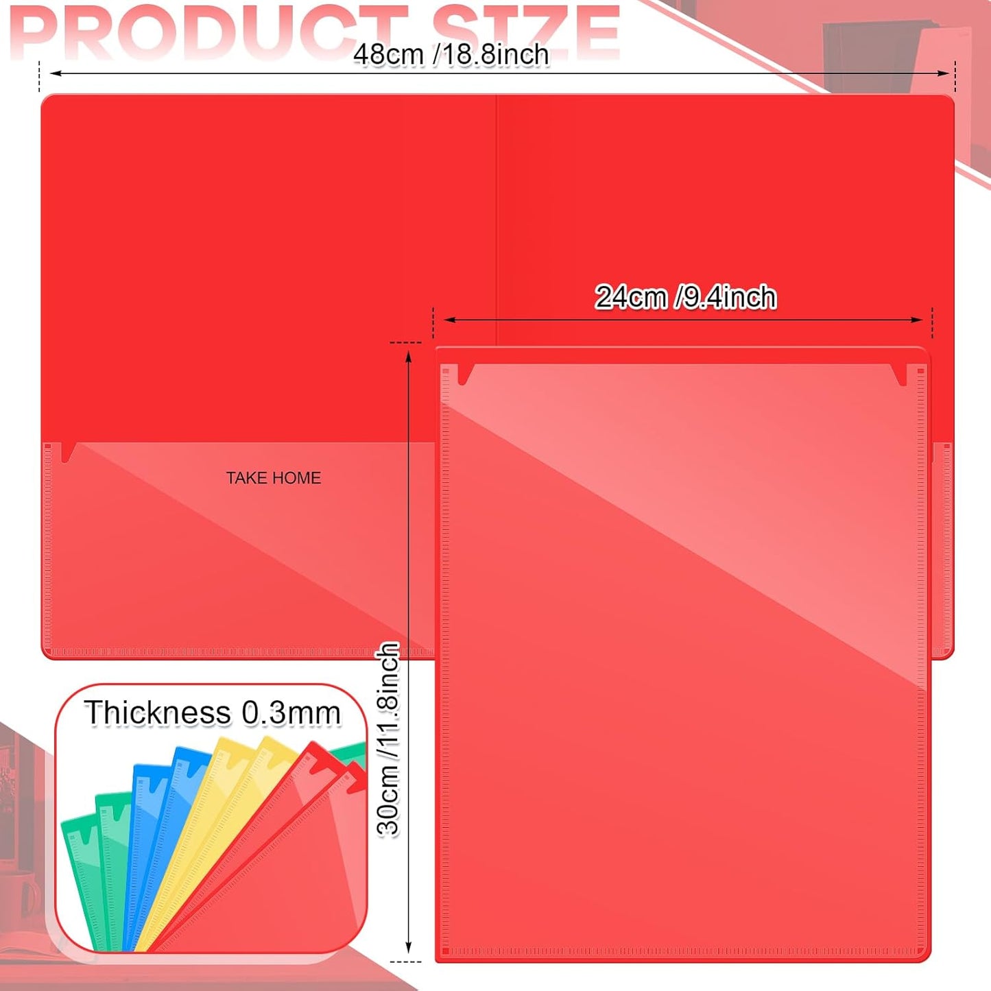 Henoyso 24 Pcs Folders with Pocket School to Home Folder Heavy Duty 2 Pocket Homework Folders with Clear Front Pockets for School Students Parent Teacher Communication (Red,Yellow,Blue,Green)