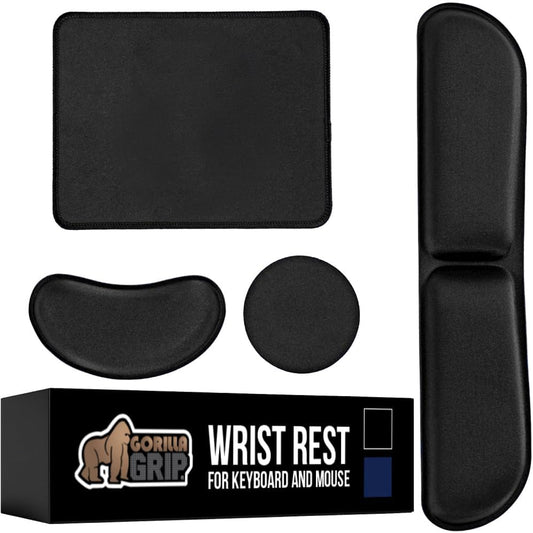 GORILLA GRIP Silky Memory Foam Keyboard Wrist Rest and Mouse Pad for Computer, Ergonomic Typing Support, Desk Office Supplies and Gaming Accessories, Hand & Arm Mousepad Cushions and Coaster Set Black