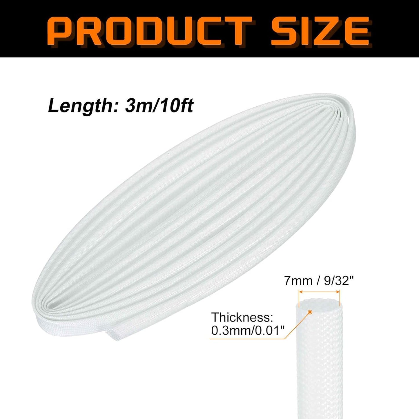 MECCANIXITY 10ft Braided Cable Sleeve, 9/32" ID 200C High Temperature 1500V Fiberglass Wire Insulation Cord Protector Organizer Wires Management for Motor Engine Fuel Line, White