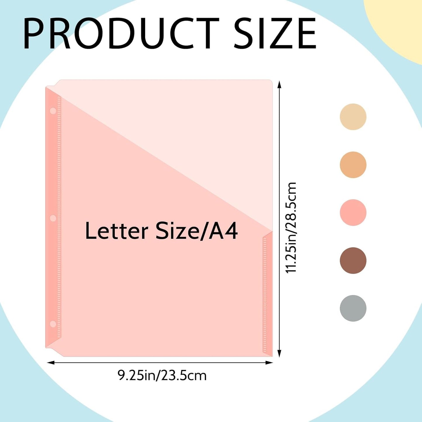 Maitys 50 Pack Binder Pockets 3 Hole Punch Clear Plastic Document Folders Binder Organizer Store Letter Size 8.5x11 Inch Paper Folders with Pockets Slash File Jacket for Office (Vintage Color)