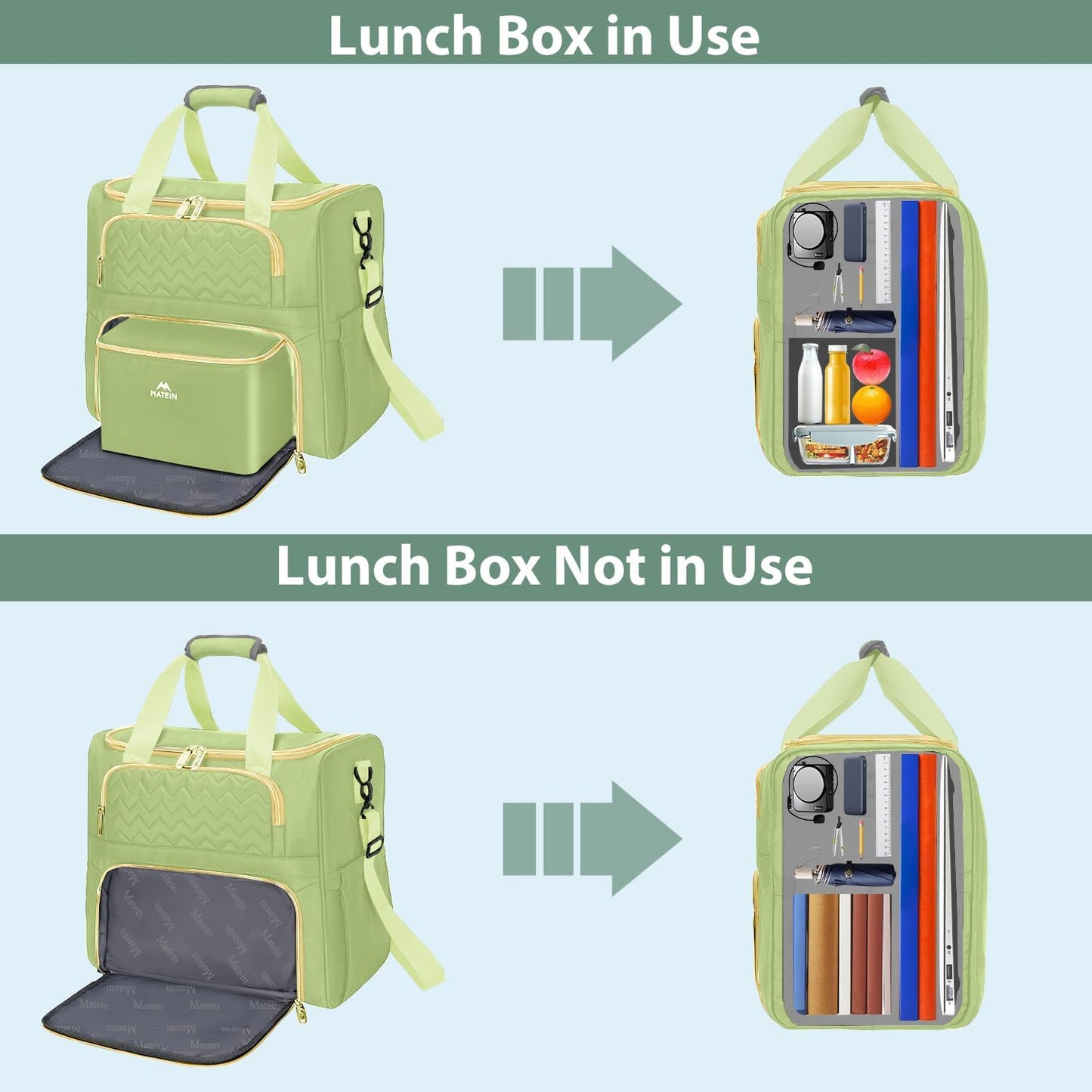 MATEIN Rolling Work Bag for Women, 15.6 Inch Rolling Teacher Bag with Detachable Cart, Roller Briefcase on Wheels with Insulated Lunchbox Gift for Nurse Teacher Commuter Professional, Green