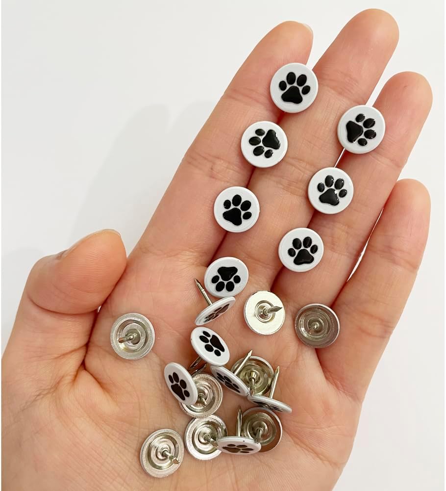 Let's Decorate 100PCS D11mm/0.43" Upholstery Tacks with Paw Paint, Decorative Tacks for Wooden Boxes, Furniture Metal Thumb Tacks, Cute DIY Decorative Nail Heads Nails (Flat Head,White)