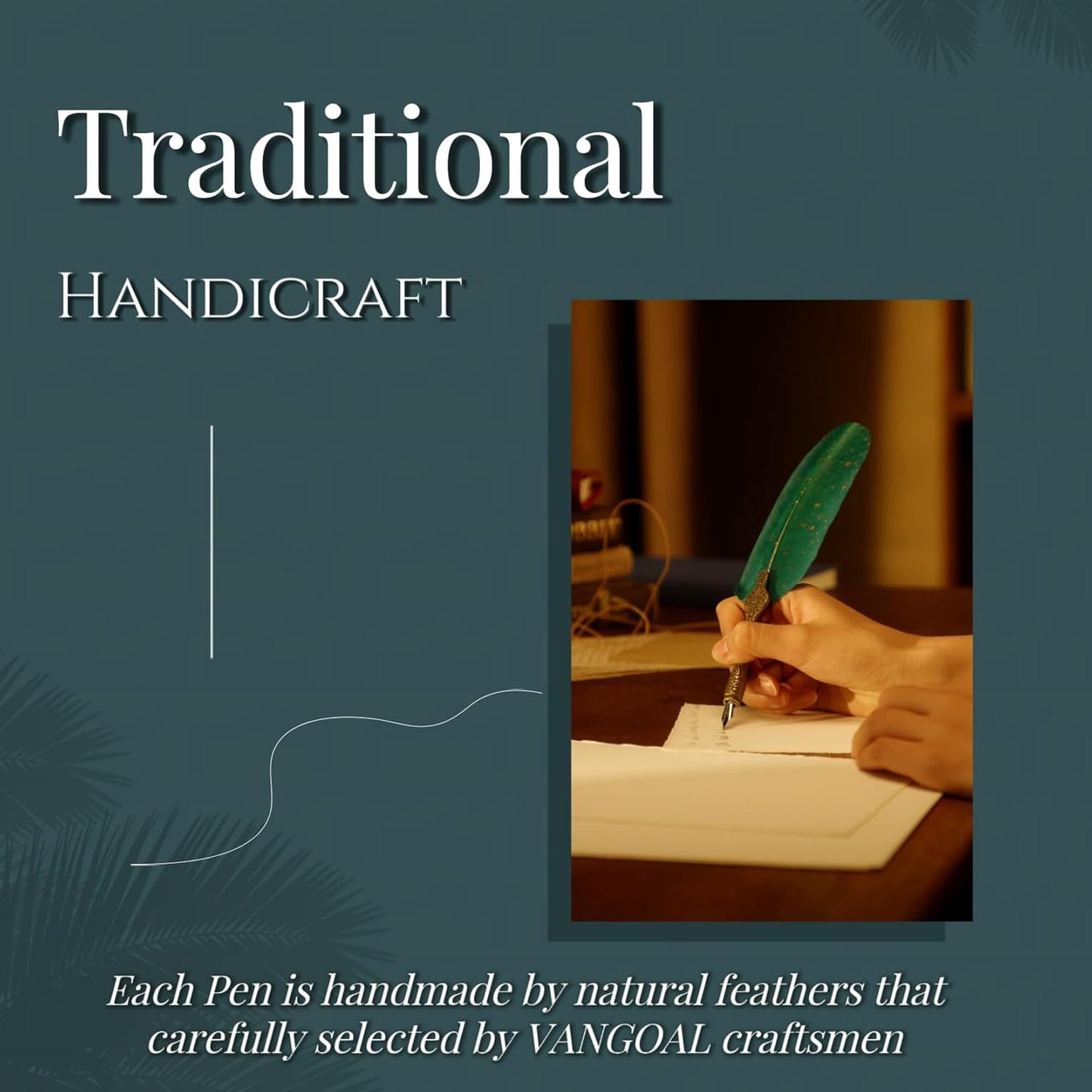 VANGOAL Vintage Feather Pen and Ink Set, Classic Series Pheasant Quill Pen with Carving Pen Stand, Calligraphy Pen Nibs, Black Dip Pen Ink, Antique Writing Gift for Writer