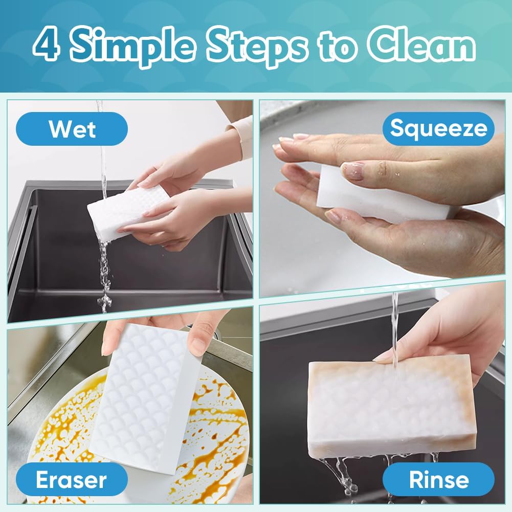 GLIMGLINT 12PK Magic Sponges Cleaning Eraser, Powerful Scrubber Foam Pads, 2X Density Stronger Sponge for Household, Multi-Surface Cleaning Supplies for Kitchen, Furniture, Bathroom, Sink, Wall