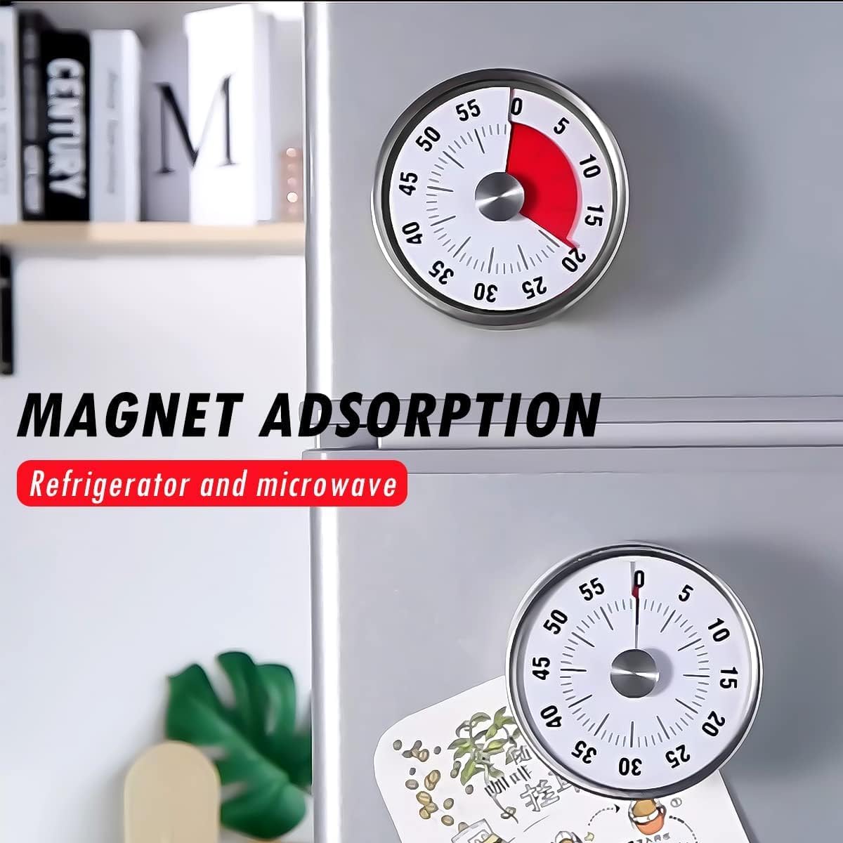 Visual Kitchen Timer for Cooking and Kids with Loud Alarm, Classroom Timers for Desk, No Batteries Required, Mechanical Desk Timer, Magnetic Egg Timer for Study, Chef Clock, Stainless Steel, Countdown