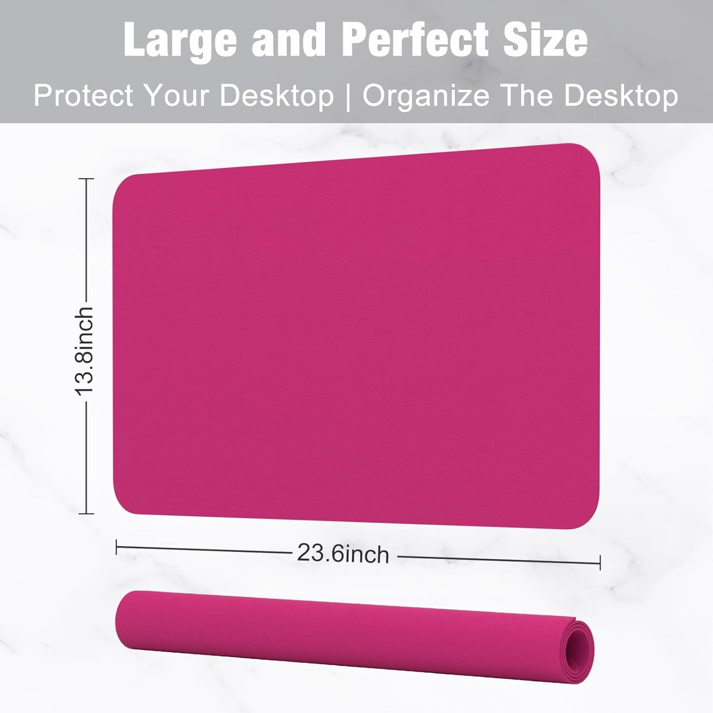 Hsurbtra Desk Pad, 23.6" x 13.8" PU Leather Desk Mat, M Extended Mouse Pad, Waterproof Desktop Blotter Protector, Non-Slip Ultra Thin Small Laptop Keyboard Writing Mat for Office Home, Bright Rose