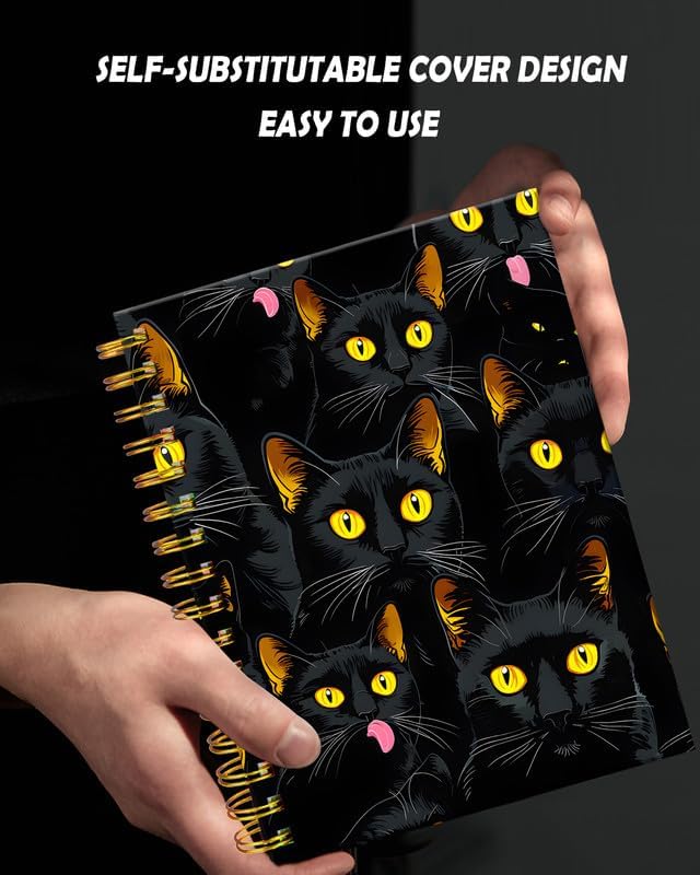Spiral Journal Notebook for Women,A5 College Ruled Notebooks 6"x 8.4", 120 Pages (60 Sheets) Lined Journal with Premium Thick Paper,Perfect for School Office Home(Black Cats)