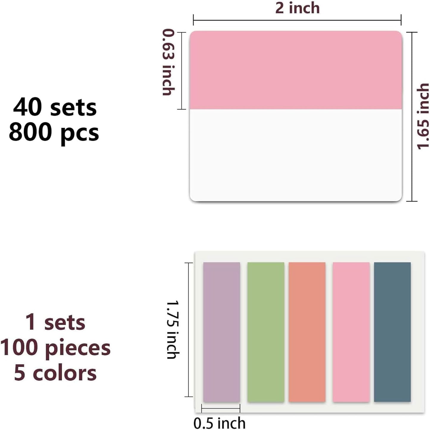 ELII 900 PCS Book Tabs 2 Inch Sticky Index Tabs, Colored Page Markers Repositionable Tags Reading Tabs Self Adhesive Tape Flags for Books, Binders, Notebook and File Folders