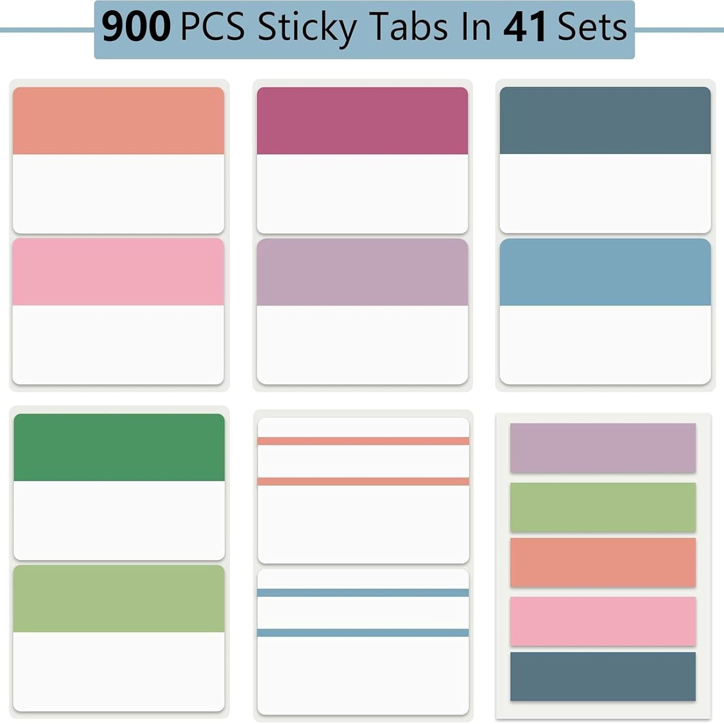 ELII 900 PCS Book Tabs 2 Inch Sticky Index Tabs, Colored Page Markers Repositionable Tags Reading Tabs Self Adhesive Tape Flags for Books, Binders, Notebook and File Folders