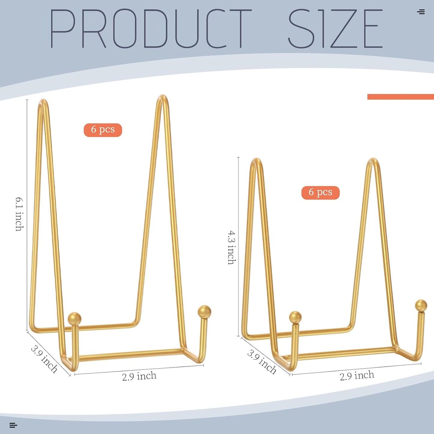 Mixweer 12 Pcs Book Stands for Display Metal Picture Frame Stand Book Plate Picture Holder Easels Photo Holder for Decorative Display(4.3 Inch, 6 Inch,Gold)