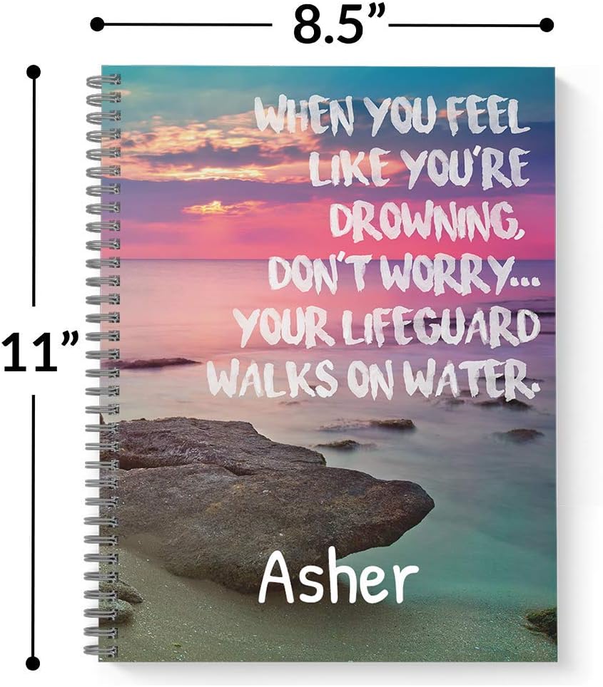 Gotcha Covered Notebooks Lifeguard Personalized Religious Notebook/Journal, Laminated Soft Cover, 120 pages of your selected paper, lay flat wire-o spiral. Size: 8.5” x 11”. Made in the USA