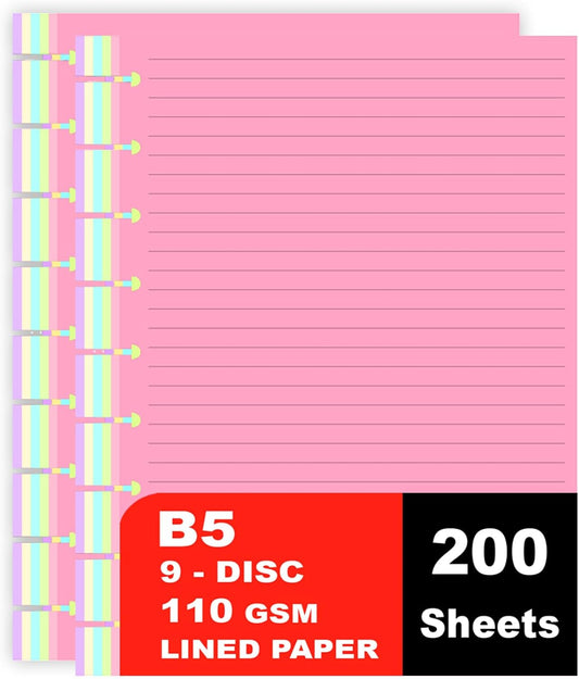 (2-Pack) 9 Disc Lined Refills for Happy Planner, 110 Gsm Loose-leaf Discbound Inserts, 5-Color (Per Color 40 Sheets/80 Pages) planner refills Paper, 200 Sheets/400 Pages, Classic Size 7 x 9.25 Inch