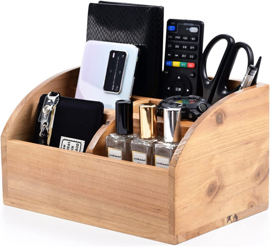 Farmhouse Solid Wooden Mail Sorter Wood Desk Organizer TV Remote Holder Rustic Vintage Caddy Mail Basket Storage Caddy for Bills, Kitchen, Desktop, Workspace Counter Top Home Decor Office Supplies……