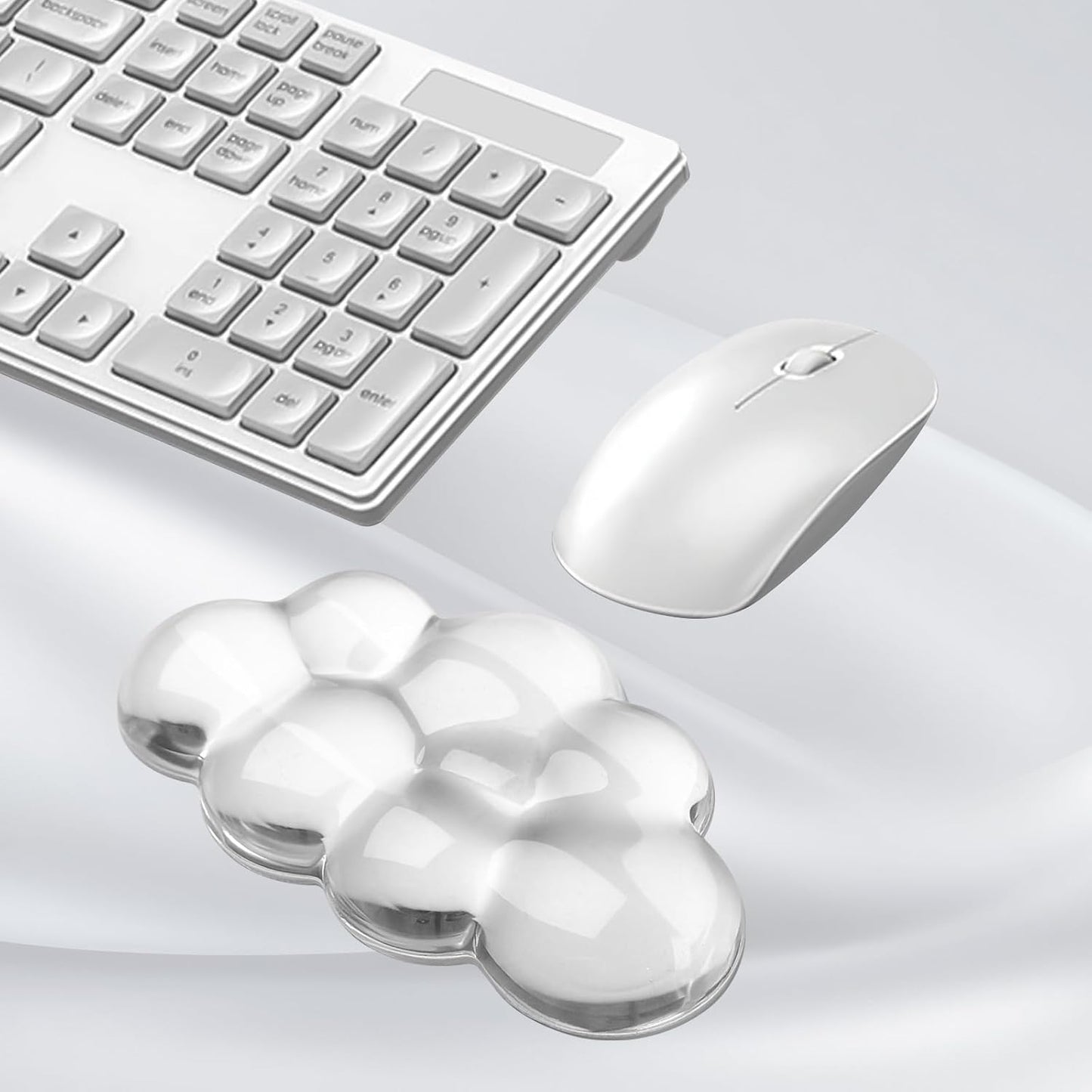Gel Cloud Mouse Wrist Rest, Cute Wrist Support and Arm Support for Mouse Rest Typing Pain Relief，Suitable for Office/Computer/Laptop/Gaming (Transparent White)