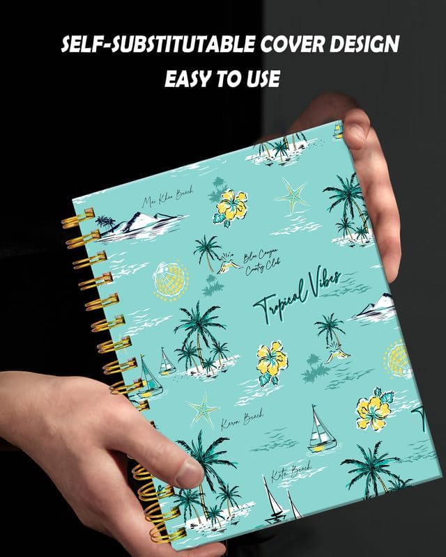 Spiral Journal Notebook for Women,A5 College Ruled Notebooks 6"x 8.4", 120 Pages (60 Sheets) Lined Journal with Premium Thick Paper,Perfect for School Office Home(Tropical Beach)