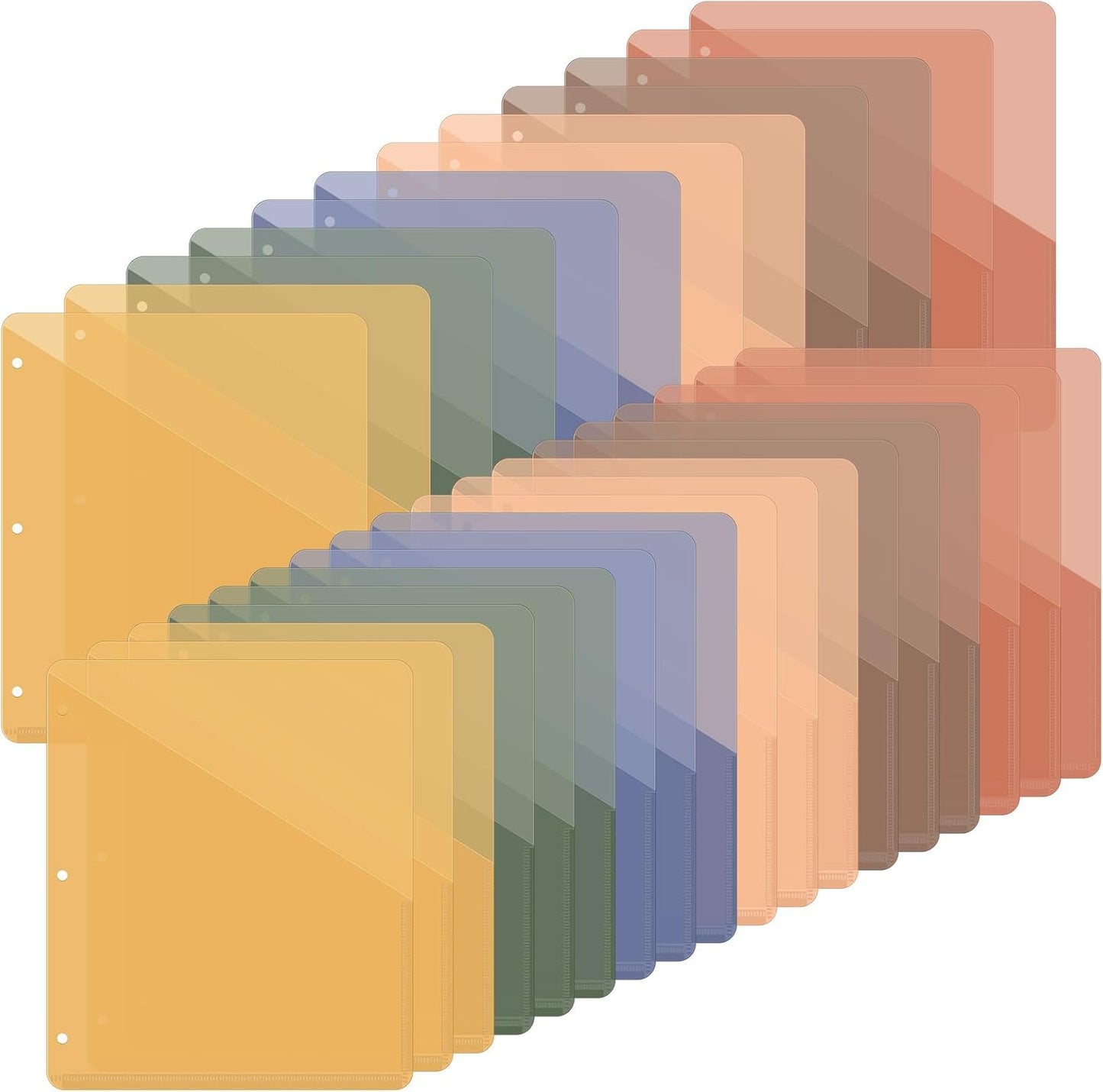 Maitys 30 Pack Binder Pockets 3 Hole Punch Clear Plastic Document Folders Binder Organizer Store Letter Size 8.5x11 Inch Paper Folders with Pockets Slash File Jacket for Office (Simple Color)