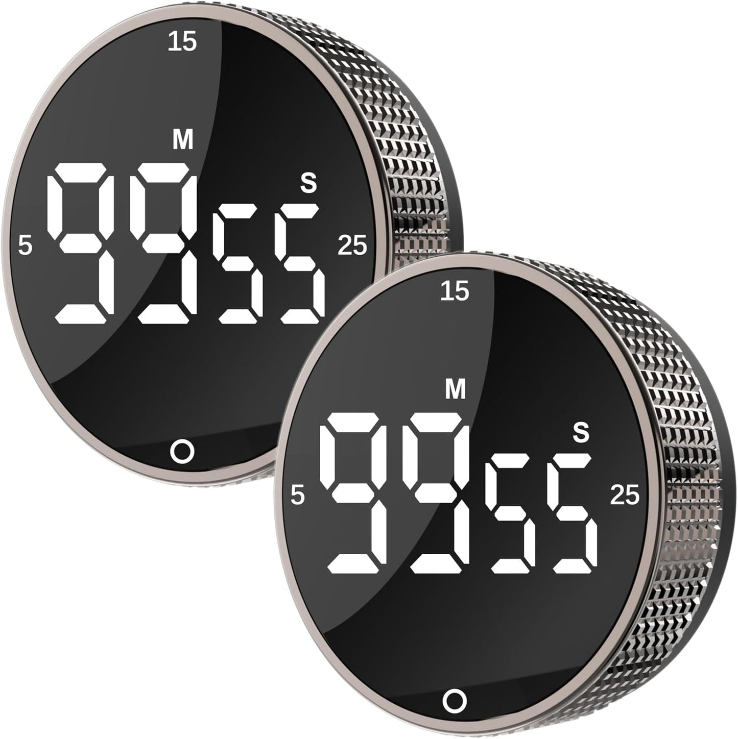 Upgrade Digital Kitchen Timer - Magnetic Countdown Countup Visual Pomodoro Timer with Large LED Display, 3-Preset Times (5, 15, 25), 3 Volume Levels, Ideal for Cooking, Baking and Fitness (2, Tarnish)