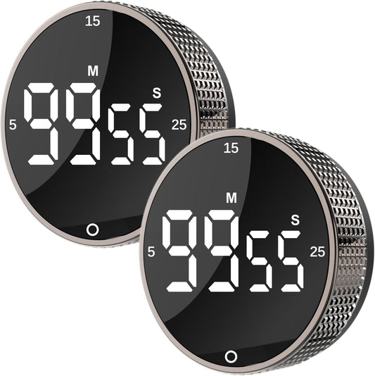 Upgrade Digital Kitchen Timer - Magnetic Countdown Countup Visual Pomodoro Timer with Large LED Display, 3-Preset Times (5, 15, 25), 3 Volume Levels, Ideal for Cooking, Baking and Fitness (2, Tarnish)