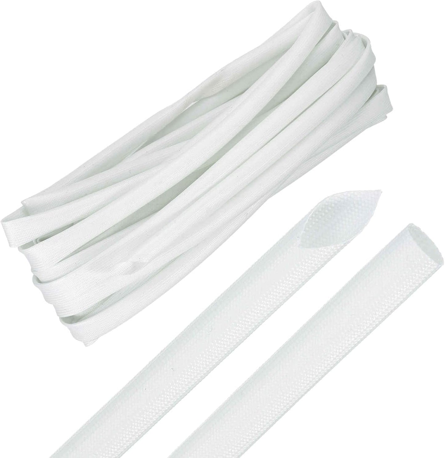 MECCANIXITY 30ft Braided Cable Sleeve, 3/8" ID 200C High Temperature 1500V Fiberglass Wire Insulation Cord Protector Organizer Wires Management for Motor Engine Fuel Line, White