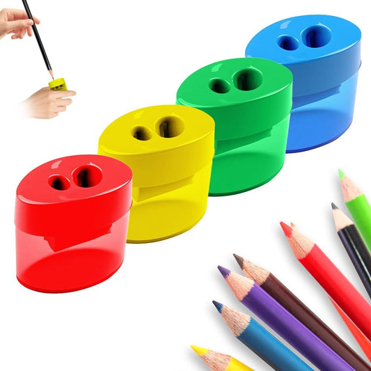 Pencil Sharpeners with Lid, Dual Holes Handheld Pencil Sharpener Manual for Standard and Jumbo Pencils, Compact Cute Sharpener for Kids Adults Students School Home Office (4*Ellipse)
