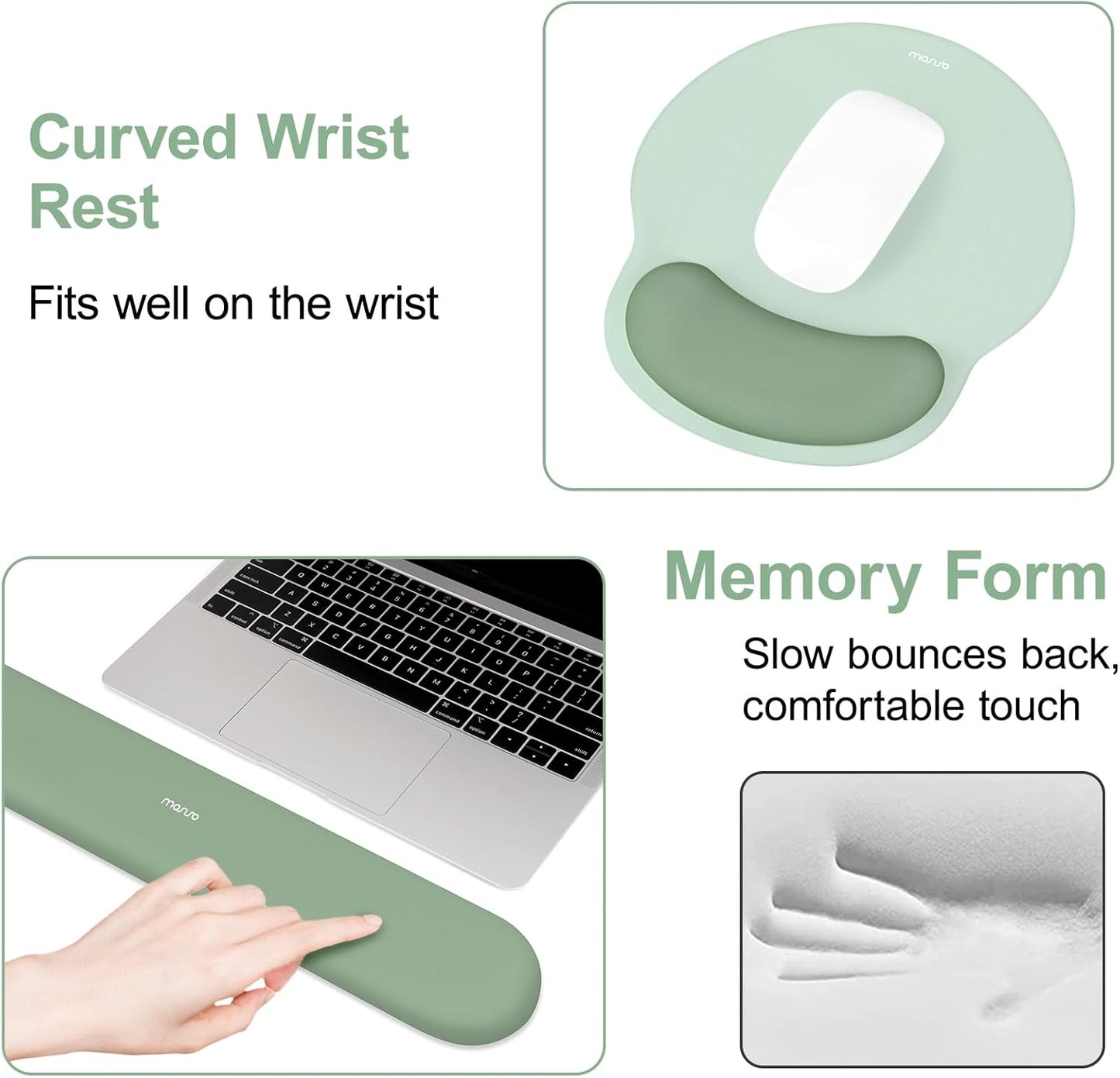 MOSISO Wrist Rest Support for Mouse Pad&Keyboard Set, Circle Curved Ergonomic Mousepad&Coaster Non-Slip Base Home/Office Pain Relief&Easy Typing Pad with Soft Cloth&Silicone Lining, Antique Green