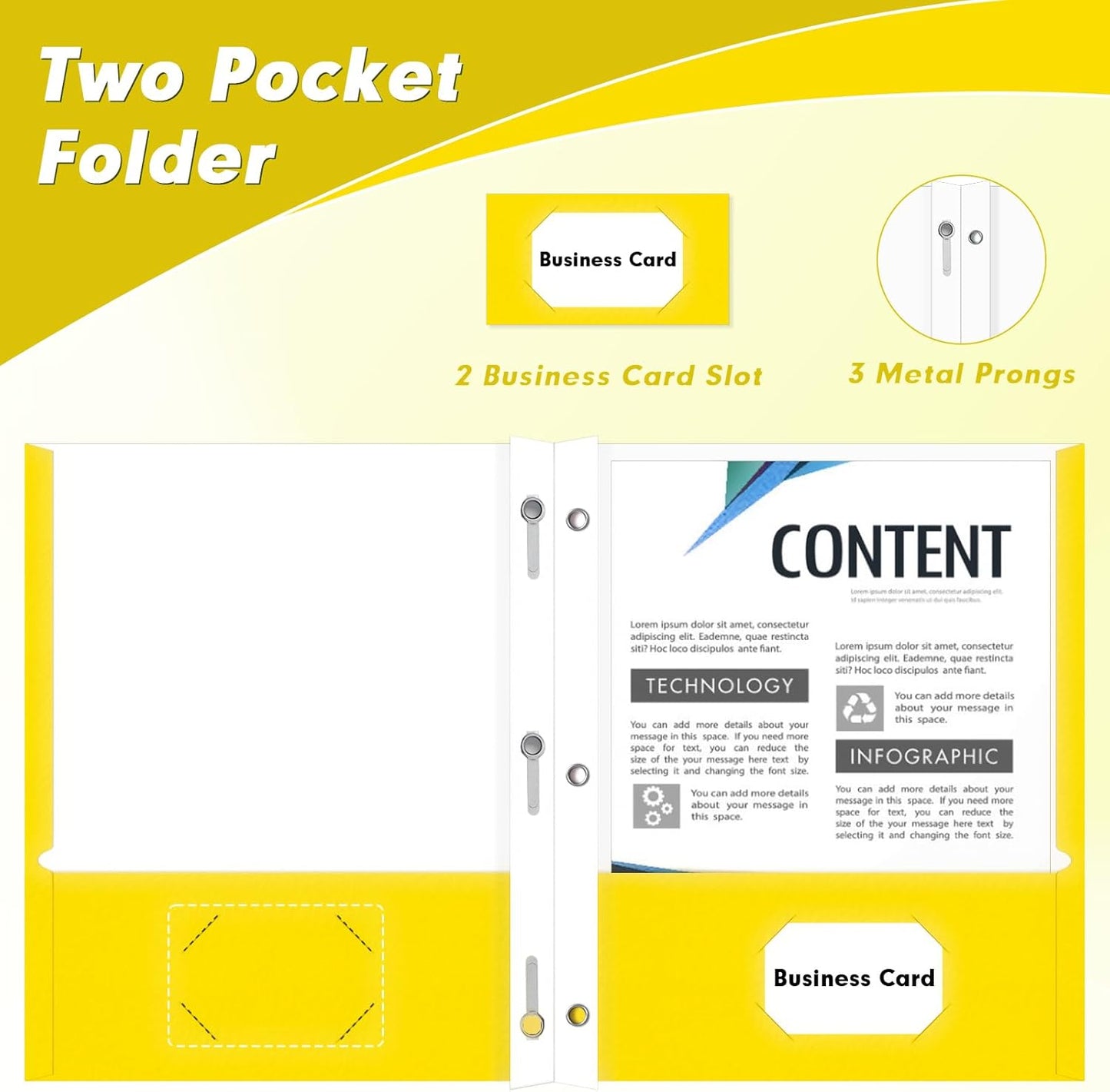 Two Pocket Folders, PANDRI 60 Pack Two Pocket Folders with Prongs, 3 Prong Folders Designed for Office and Classroom, Letter Size Yellow