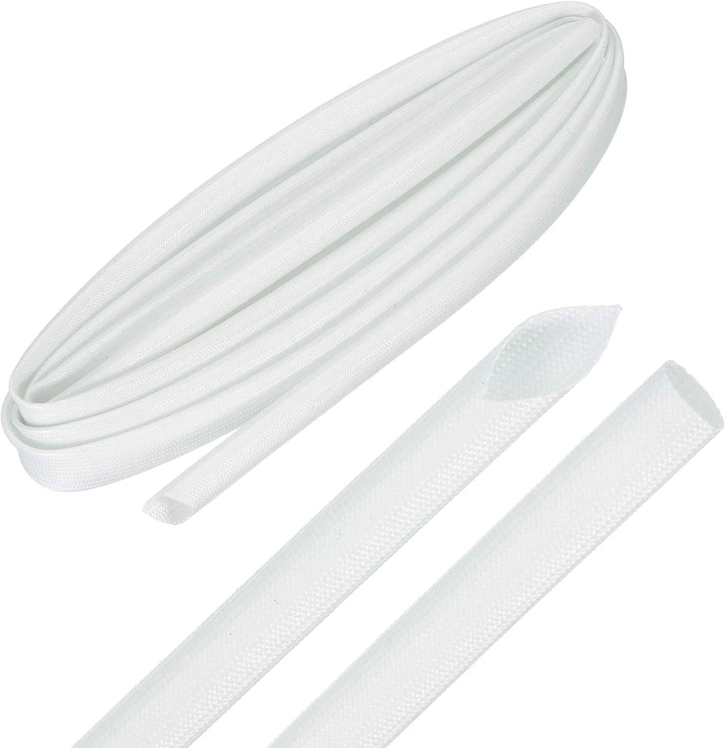 MECCANIXITY 10ft Braided Cable Sleeve, 5/16" ID 200C High Temperature 1500V Fiberglass Wire Insulation Cord Protector Organizer Wires Management for Motor Engine Fuel Line, White